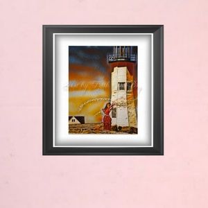Original Matted OOAK Barbie Multimedia Fine Art Print "🎶 At Scituate Light"